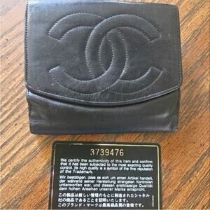 Chanel timeless lambskin small wallet, black, with card